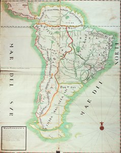南アメリカの地図、1777（紙にトイレ、ガッシュ、ペン、インク）